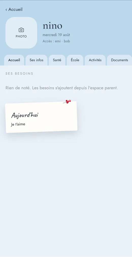 L'espace de l'enfant dans Mon P'tit Carnet