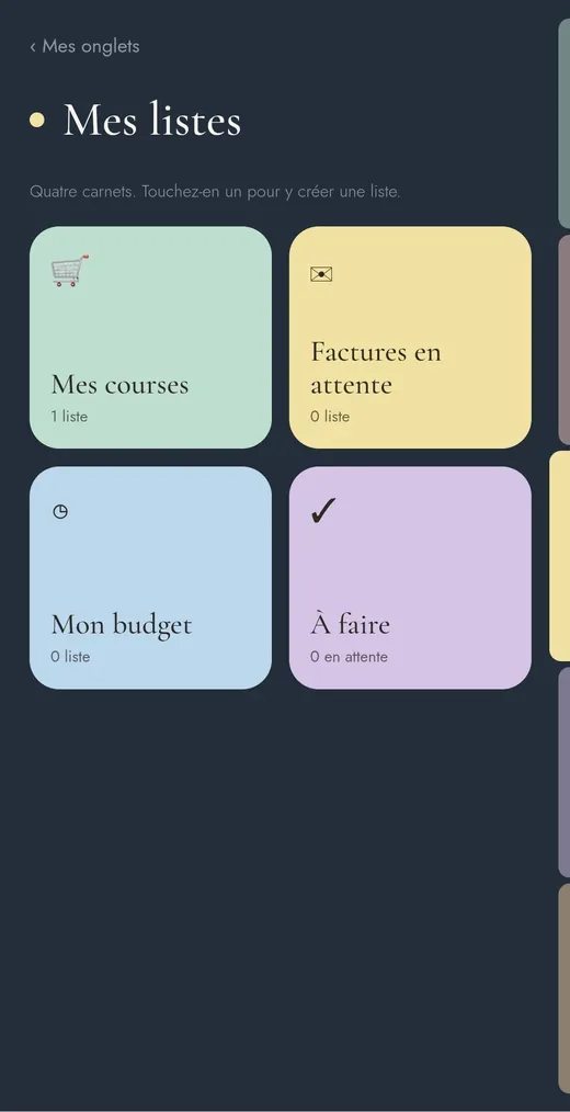 Mes listes dans Mon P'tit Carnet